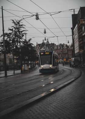 Amsterdam tram on grey day