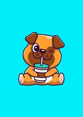 Cute Dog Drinking Cartoon