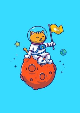 Cute Cat Astronaut Sitting