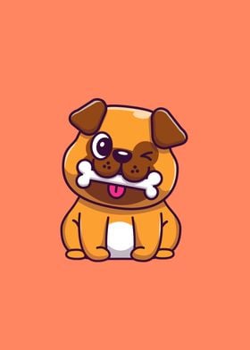 Cute Dog Bite Bone Cartoon