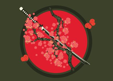 Katana red flowers branch