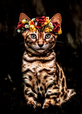 Bengal kitten with flower