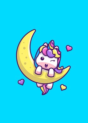 Cute Unicorn On Moon