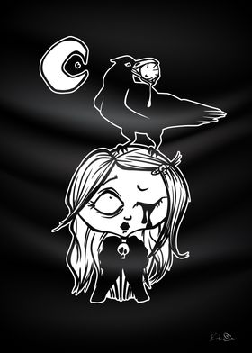 Creepy Girls crow on head