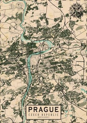 Prague City Map Vintage