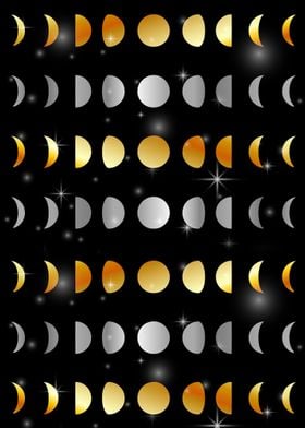 Moon phases in silver gold