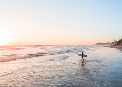 Surf Girl Beach Sunset