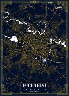 Bucharest City Map Gold