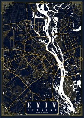 Kiev City Map Art Deco