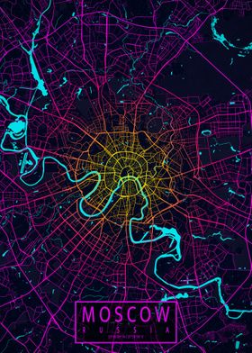 Moscow City Map Neon