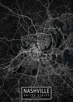 Nashville City Map Dark