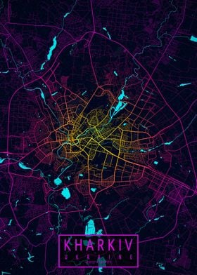 Kharkov City Map Neon