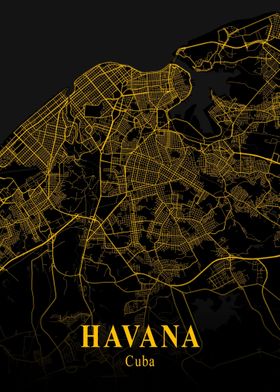 HAVANA CUBA GOLD CITY MAP