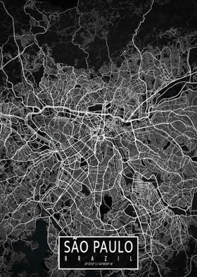 Sao Paulo City Map Dark