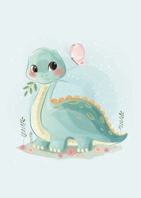 Cute Dino and Butterfly 