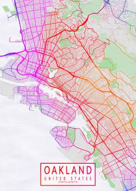 Oakland City Map Colorful