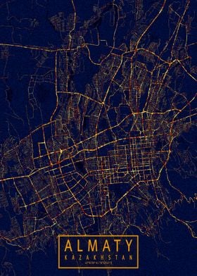 Almaty Map City At Night