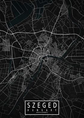 Szeged City Map Dark