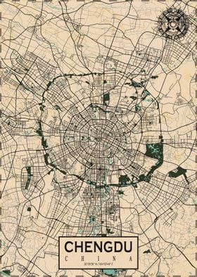 Chengdu City Map Vintage