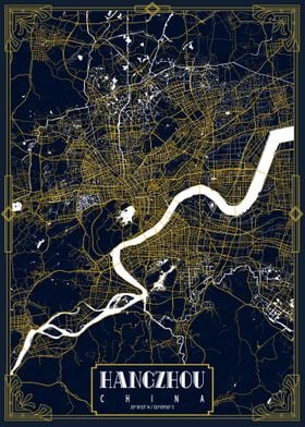 Hangzhou City Map Gold