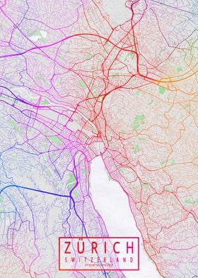 Zurich City Map Colorful