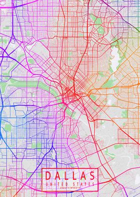 Dallas City Map Colorful