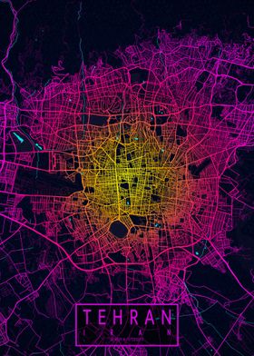 Tehran City Map Neon