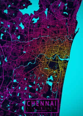 Chennai City Map Neon