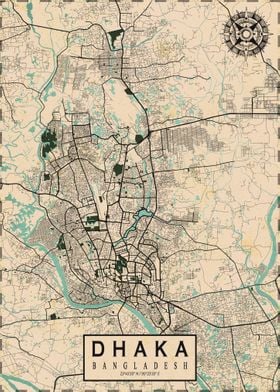 Dhaka City Map Vintage