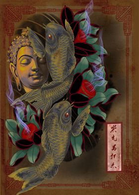 Buddha lotus and koi 