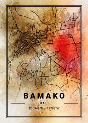 Bamako Ara Watercolor Map