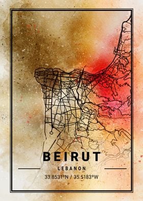 Beirut Ara Watercolor Map