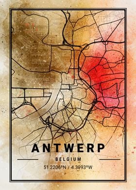 Antwerp Ara Watercolor Map