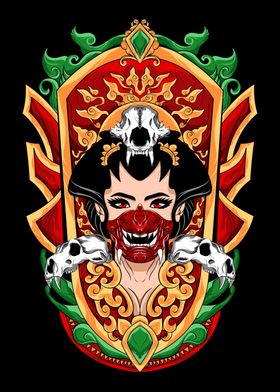 geisha wearing hannya mask