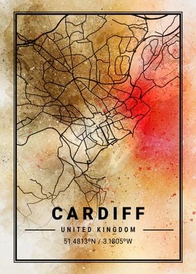 Cardiff Ara Watercolor Map