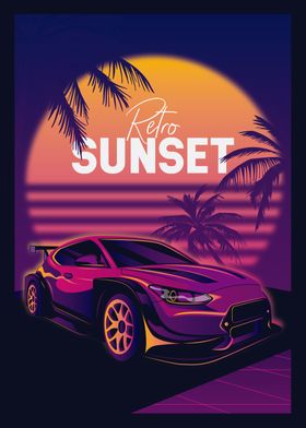 Retro Sunset Car