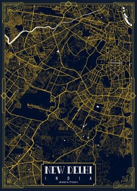 New Delhi City Map Gold