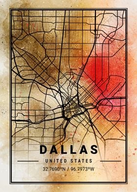 Dallas Ara Watercolor Map