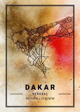 Dakar Ara Watercolor Map