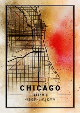 Chicago Ara Watercolor Map