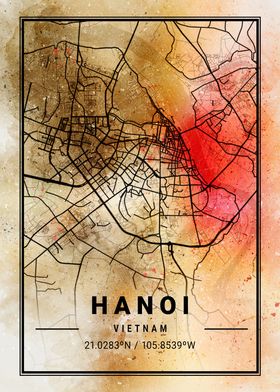 Hanoi Ara Watercolor Map