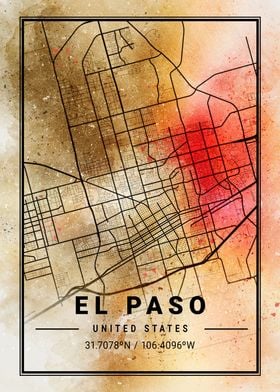 El Paso Ara Watercolor Map