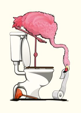 Flamingo on the Toilet