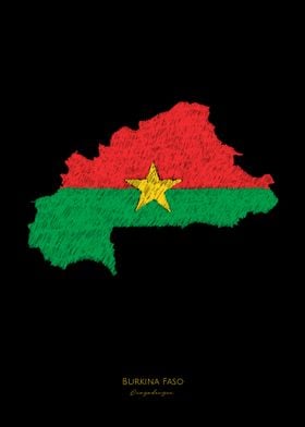 Burkina Faso Flag Map Art