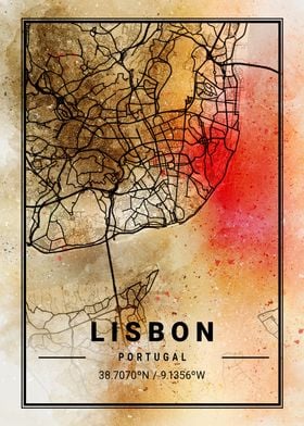 Lisbon Ara Watercolor Map