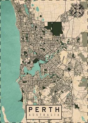 Perth City Map Vintage