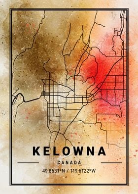 Kelowna Ara Watercolor Map