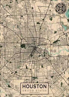 Houston City Map Vintage