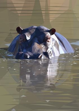 Low Poly Hippo in Water