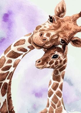 Giraffe Mom and child art 